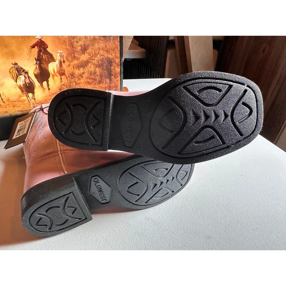 Old West Kids Pink Faux Leather Western Cowboy Boots VB9131 Size 10 Square Toe